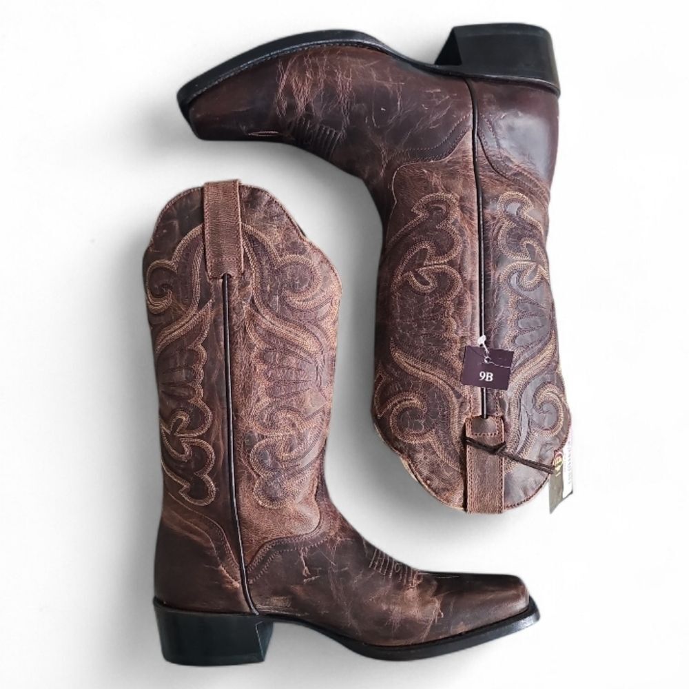 J.B. Dillon Goat Leather Cowboy Boots Men’s 9B Narrow Western Brown NWT Rodeo